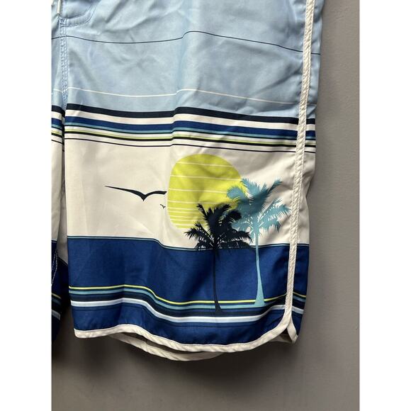 Old Navy Swim Trunks Mens size Shorts 2XL 100% Nylon Mesh Lined Blue Tropical - Picture 6 of 6